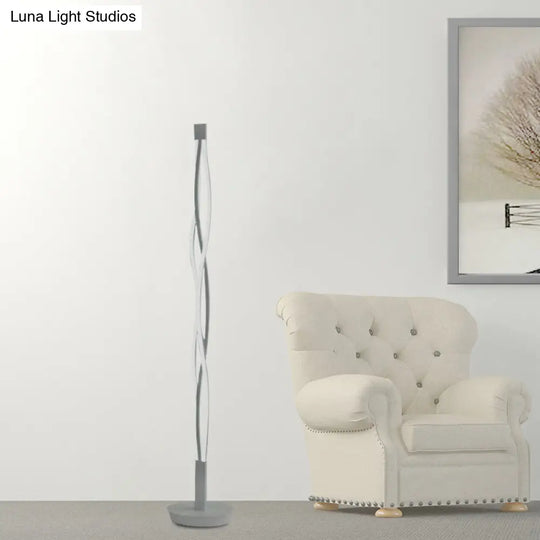 Modern Metal Stick Lamp: Black/White Led Nordic Floor Lighting With Spiral Design In