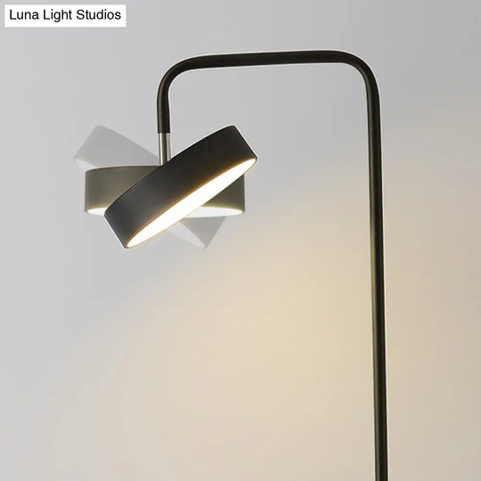 Modern Metal Swing-Arm Led Floor Lamp With Round Table - Living Room Stand Up Light