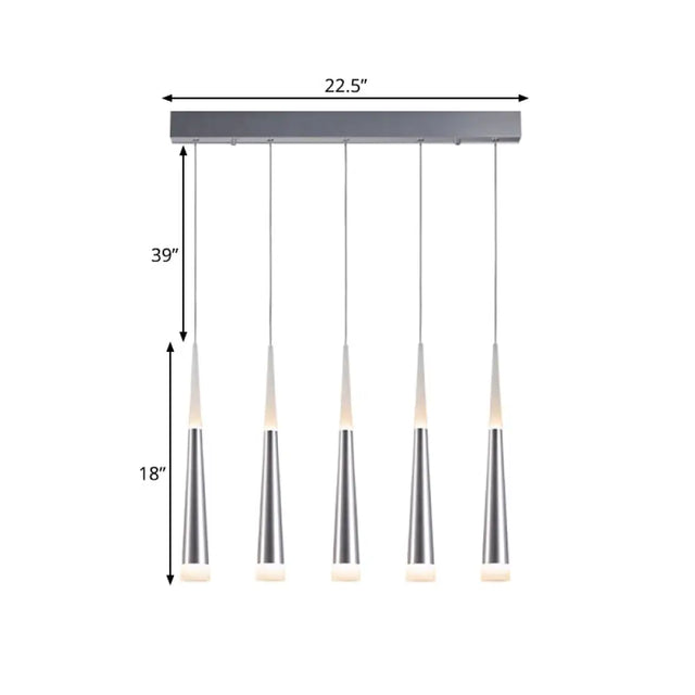 Modern Tapered Hanging Lamp With 5/6 Silver Metal Heads - Stylish Pendant Light For Dining Room In