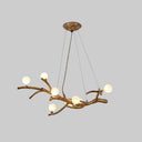 Modern Metal Tree Branch Island Lighting Fixture With Art Deco Wood Suspension And Acrylic Ball