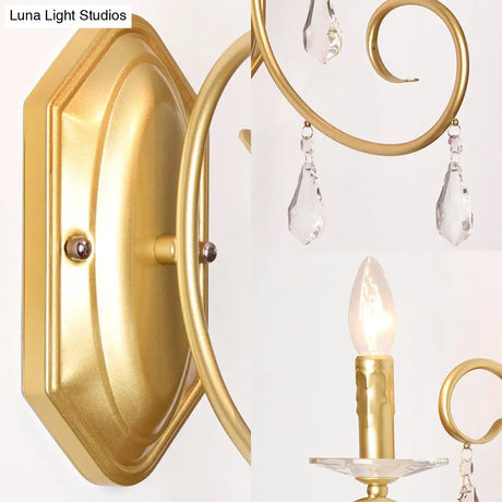 Modern Metal Wall Lamp - Elegant 1-Light Candle Sconce With Clear Crystal Deco In Gold For Corridor