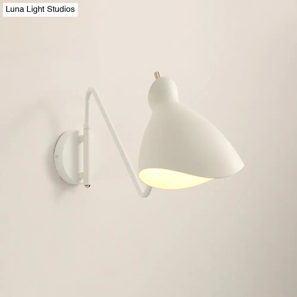 Modern Metal Wall Sconce With Angled Arm - Black/White Waveform Design For Bedroom Or Warehouse