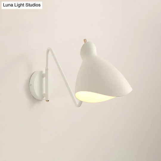 Modern Metal Wall Sconce With Angled Arm - Black/White Waveform Design For Bedroom Or Warehouse
