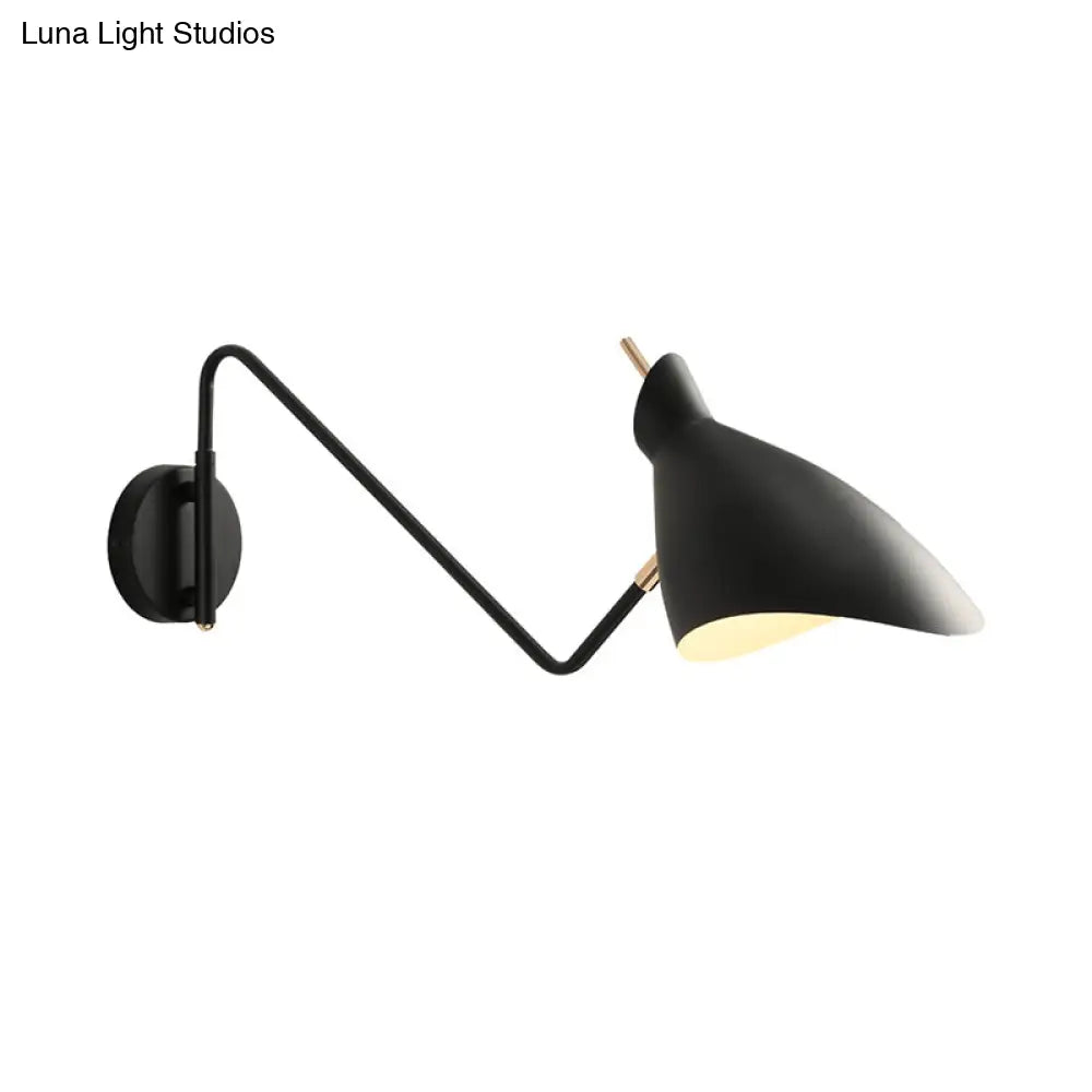 Modern Metal Wall Sconce With Angled Arm - Black/White Waveform Design For Bedroom Or Warehouse
