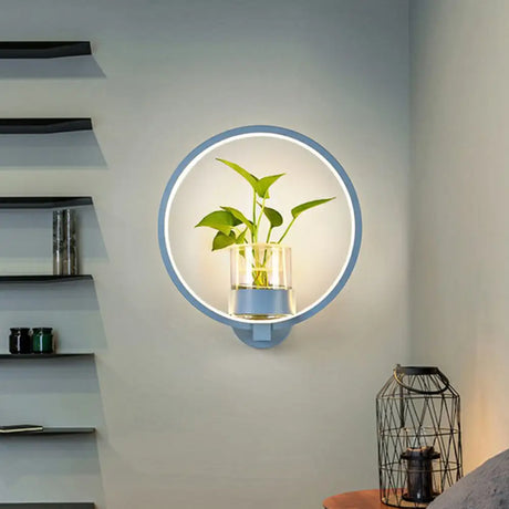 Modern Metal Wall Sconce With Artistic Loop Design And Clear Glass Plant Pot Blue / Third Gear Round
