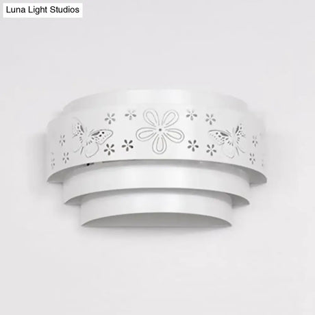Modern Metal Wall Sconce With Etched Pattern - White Light For Living Room