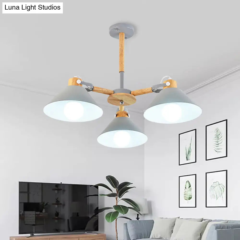 Modern Metal Wood Cone Pendant Lights - 3-Light Hanging Lamp For Hallway