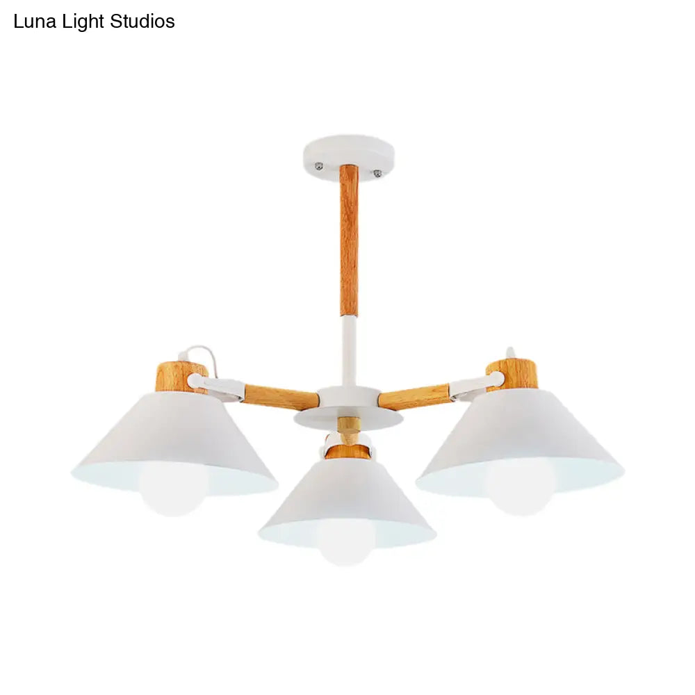 Modern Metal Wood Cone Pendant Lights - 3-Light Hanging Lamp For Hallway