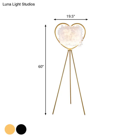 Modern Metallic 1-Head Black/Gold Finish Floor Lamp With Feather Shade & Loving Heart Frame