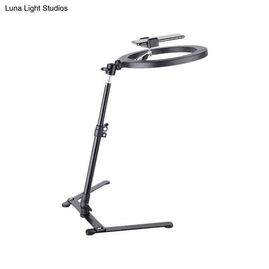 Modern Metallic Black Led Makeup Lamp With Usb Port - Round Fill Light For Effortless Application