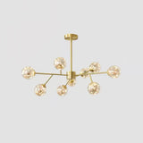 Modern Metallic Branch-Shaped Led Chandelier Pendant Light With Glass Sphere Shade 9 / Amber B