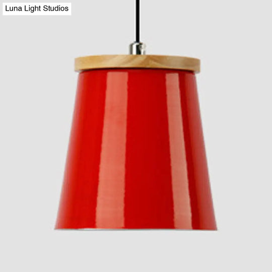 Modern Metallic Bucket Pendant Light For Kitchen And Dining Room Red