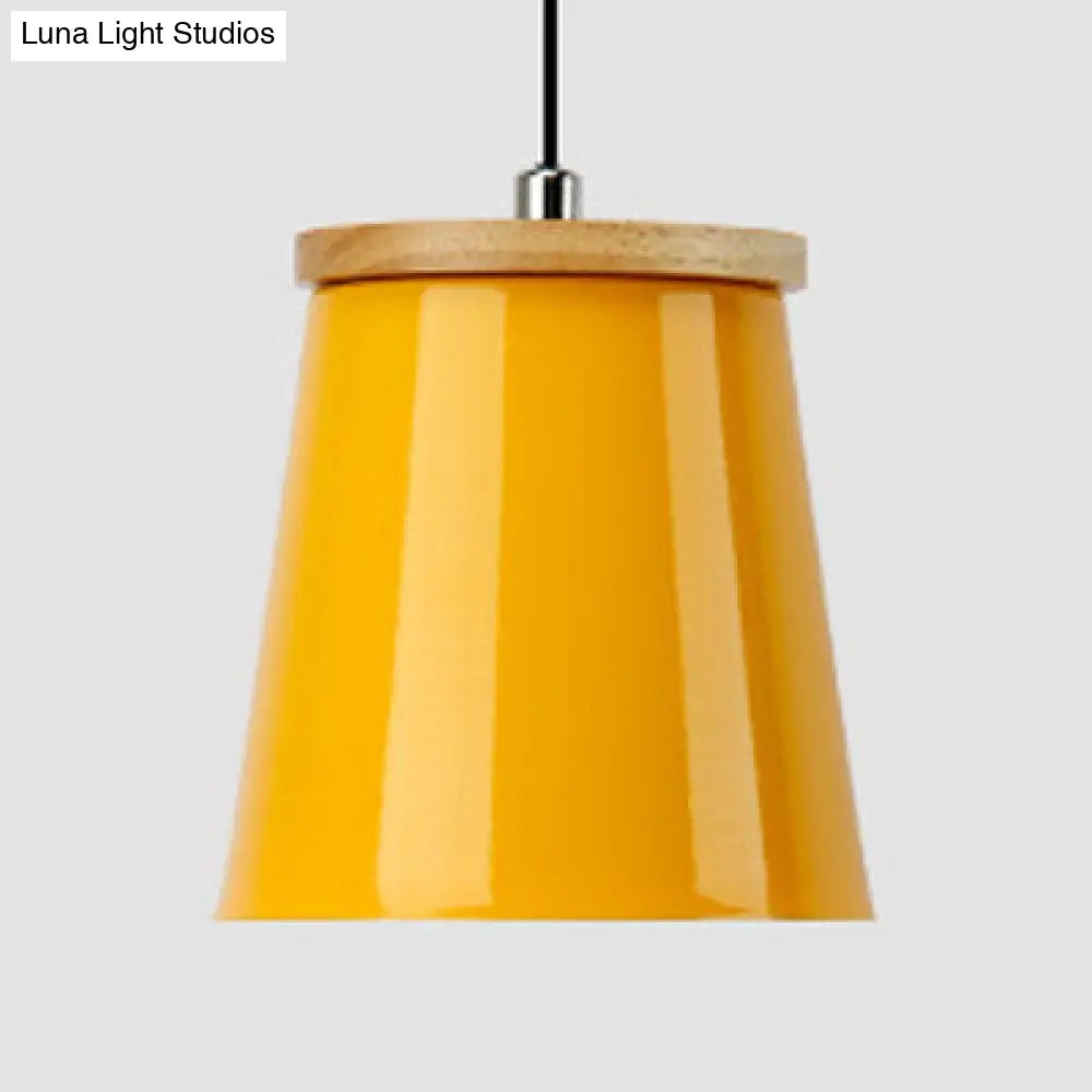 Modern Metallic Bucket Pendant Light For Kitchen And Dining Room Yellow