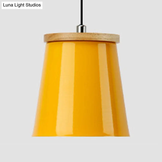 Modern Metallic Bucket Pendant Light For Kitchen And Dining Room Yellow