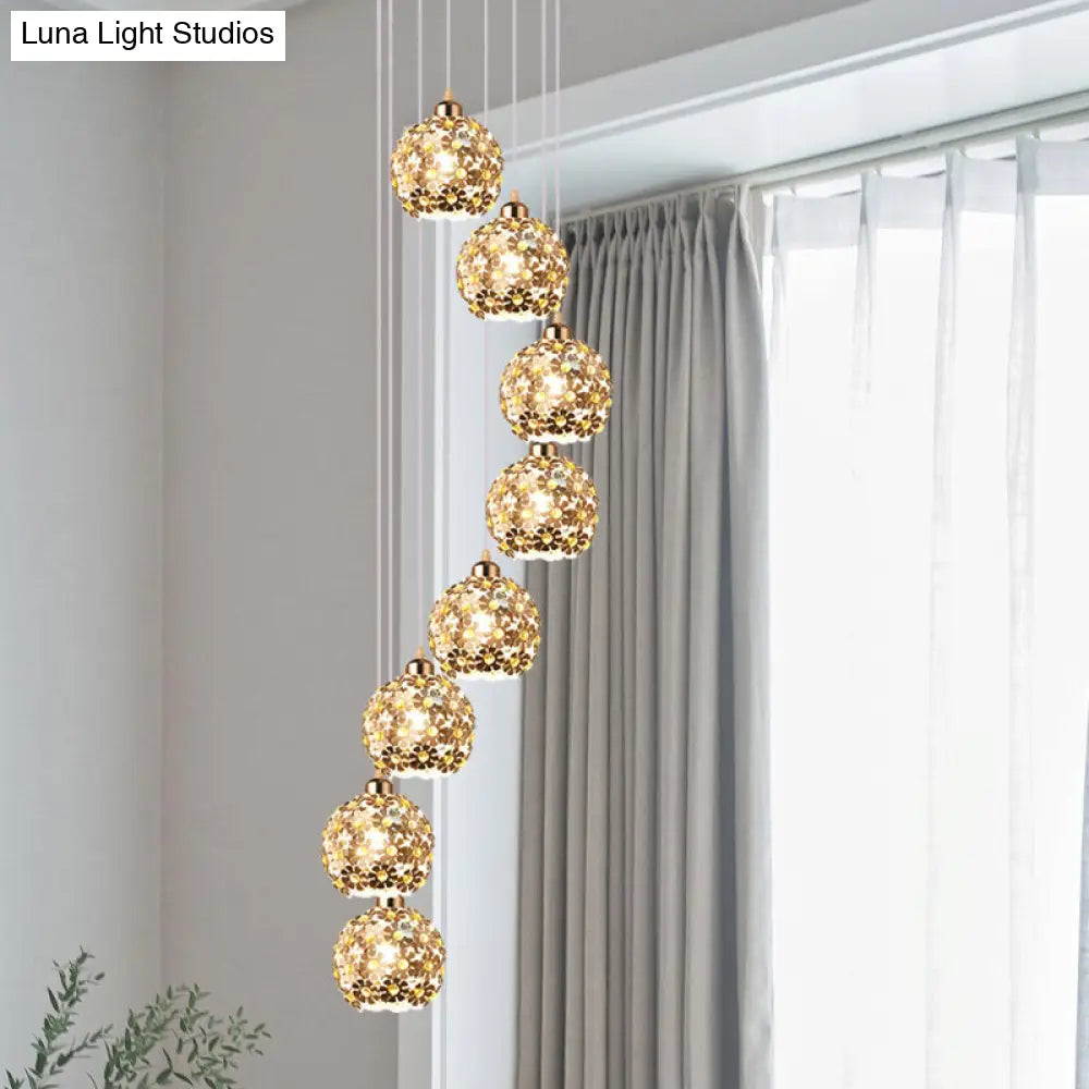 Modernist Silver Ceiling Light With Amber Crystal Accent 5/8 Heads Multi Hanging Lamp Kit