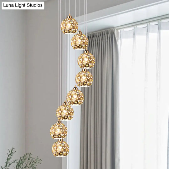 Modernist Silver Ceiling Light With Amber Crystal Accent 5/8 Heads Multi Hanging Lamp Kit