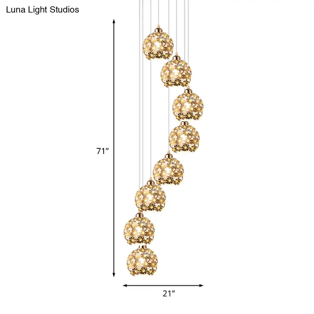 Modern Metallic Ceiling Light With Amber Crystal Accent - 5/8 Heads Multi Kit