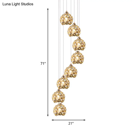 Modern Metallic Ceiling Light With Amber Crystal Accent - 5/8 Heads Multi Kit