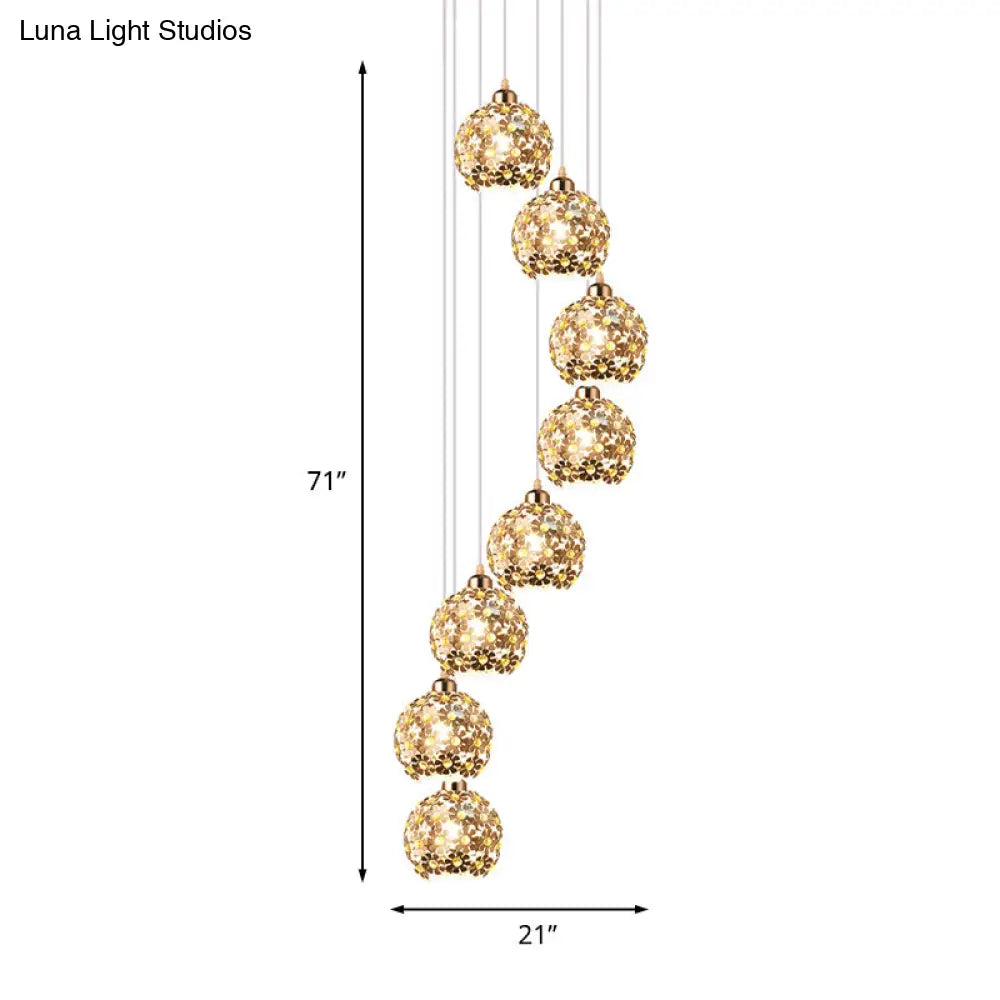Modernist Silver Ceiling Light With Amber Crystal Accent 5/8 Heads Multi Hanging Lamp Kit