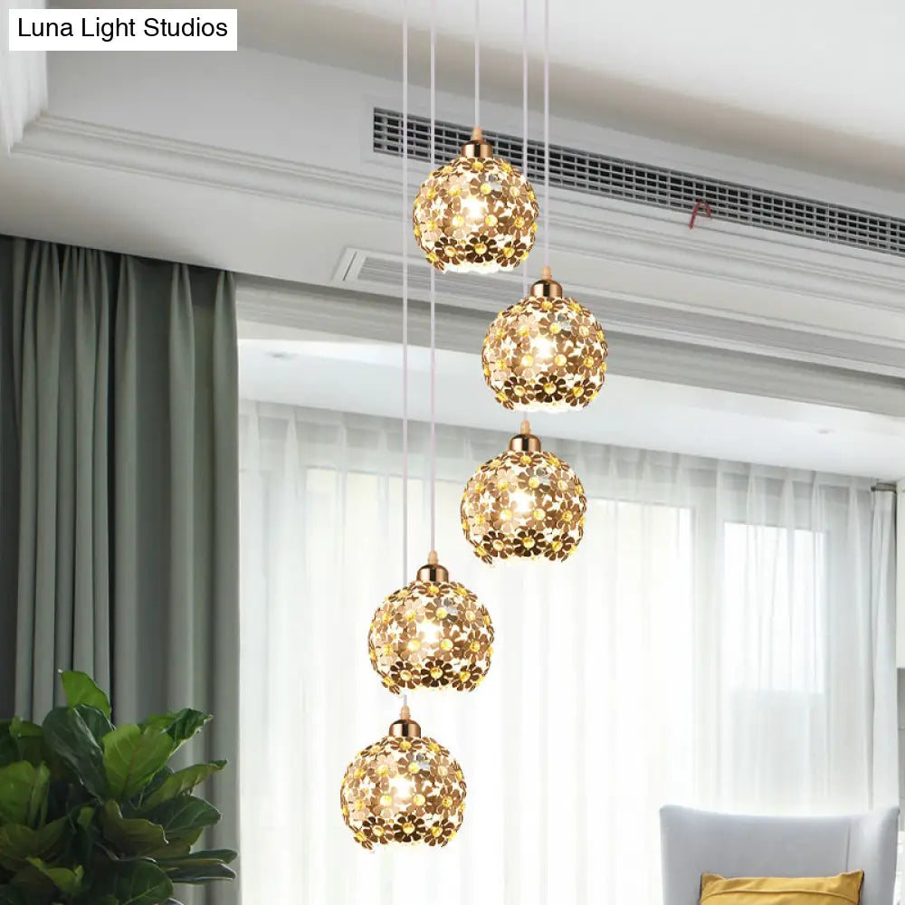 Modern Metallic Ceiling Light With Amber Crystal Accent - 5/8 Heads Multi Kit