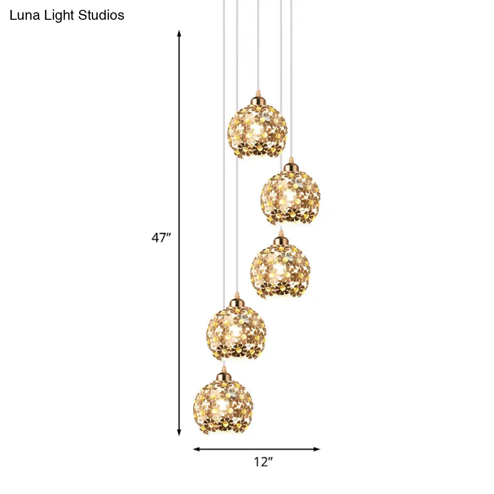 Modern Metallic Ceiling Light With Amber Crystal Accent - 5/8 Heads Multi Kit
