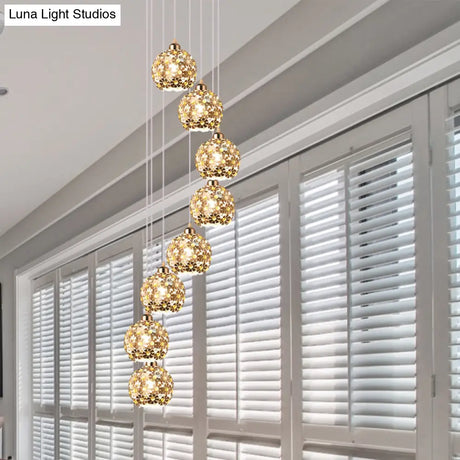 Modern Metallic Ceiling Light With Amber Crystal Accent - 5/8 Heads Multi Kit