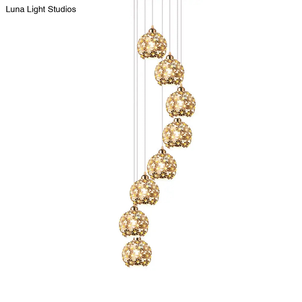 Modernist Silver Ceiling Light With Amber Crystal Accent 5/8 Heads Multi Hanging Lamp Kit