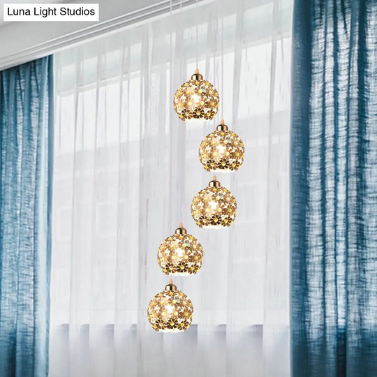 Modernist Silver Ceiling Light With Amber Crystal Accent 5/8 Heads Multi Hanging Lamp Kit 5 /
