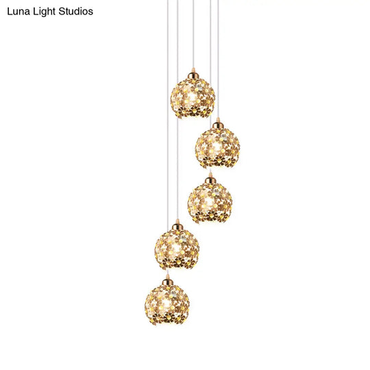 Modernist Silver Ceiling Light With Amber Crystal Accent 5/8 Heads Multi Hanging Lamp Kit