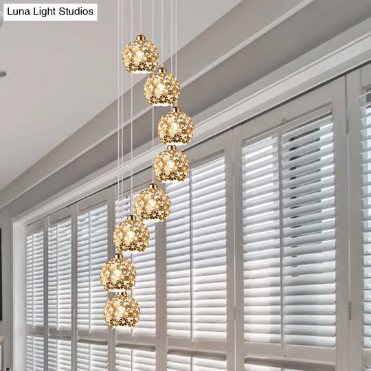 Modern Metallic Ceiling Light With Amber Crystal Accent - 5/8 Heads Multi Kit