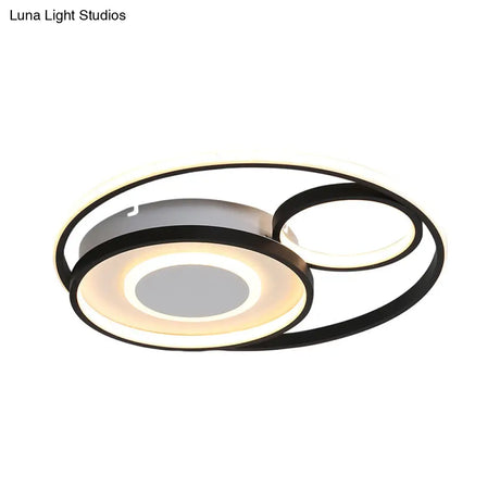 Modern Metallic Circle Flush Mount Lamp - 18’/21.5’ Led Black Ceiling Fixture For Bedroom In