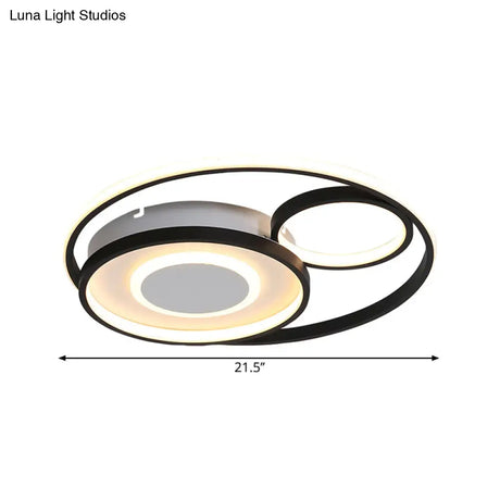 Modern Metallic Circle Flush Mount Lamp - 18’/21.5’ Led Black Ceiling Fixture For Bedroom In