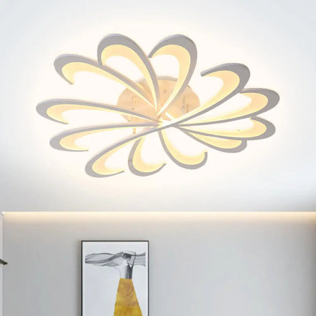 Modern Metallic Floral Flush Mount Led Ceiling Light In Black/White With Warm/White Glow