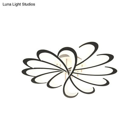Modern Metallic Floral Flush Mount Led Ceiling Light In Black/White With Warm/White Glow