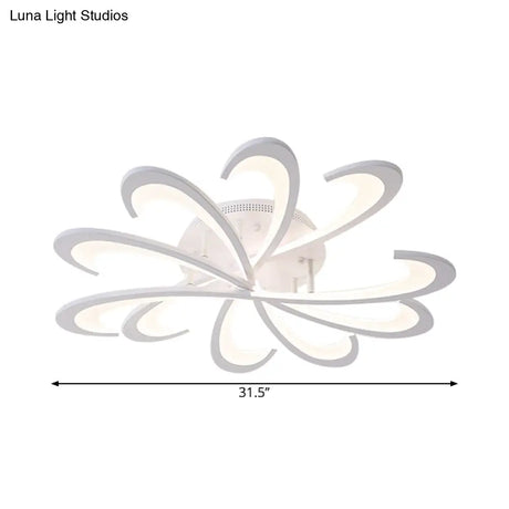 Modern Metallic Floral Flush Mount Led Ceiling Light In Black/White With Warm/White Glow