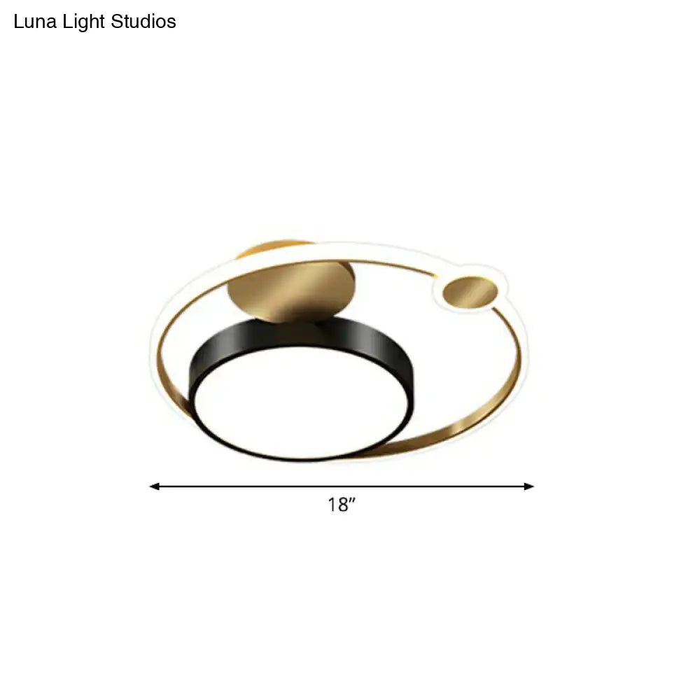 Modern Metallic Flushmount Led Ceiling Light With Gold Finish - Ideal For Bedroom / White Round