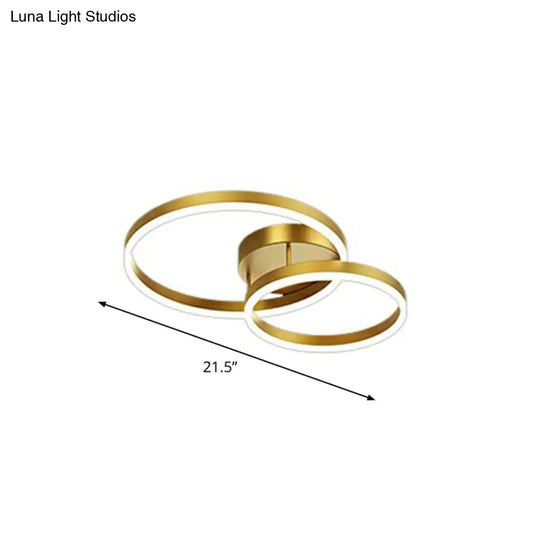 Modern Metallic Flushmount Led Ceiling Light With Gold Finish - Ideal For Bedroom / White Double