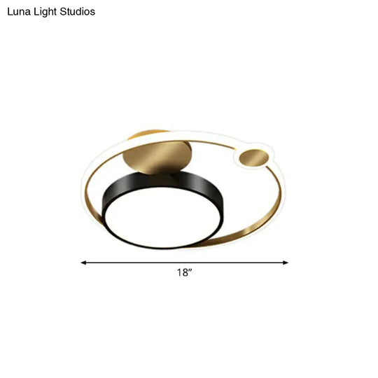 Modern Metallic Flushmount Led Ceiling Light With Gold Finish - Ideal For Bedroom / Remote Control