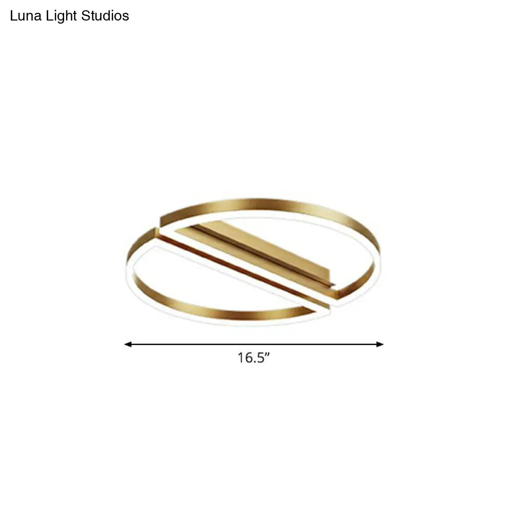 Modern Metallic Flushmount Led Ceiling Light With Gold Finish - Ideal For Bedroom / White Semicircle