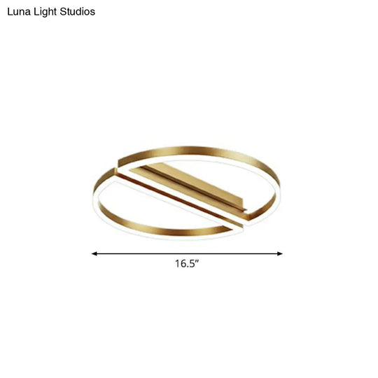 Modern Metallic Flushmount Led Ceiling Light With Gold Finish - Ideal For Bedroom / White Semicircle