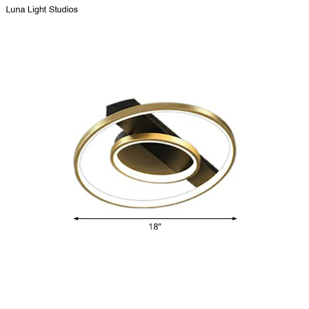 Modern Metallic Flushmount Led Ceiling Light With Gold Finish - Ideal For Bedroom / Remote Control