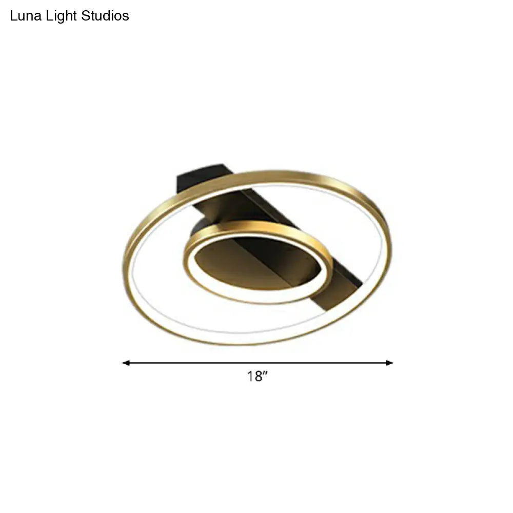 Modern Metallic Flushmount Led Ceiling Light With Gold Finish - Ideal For Bedroom / Remote Control