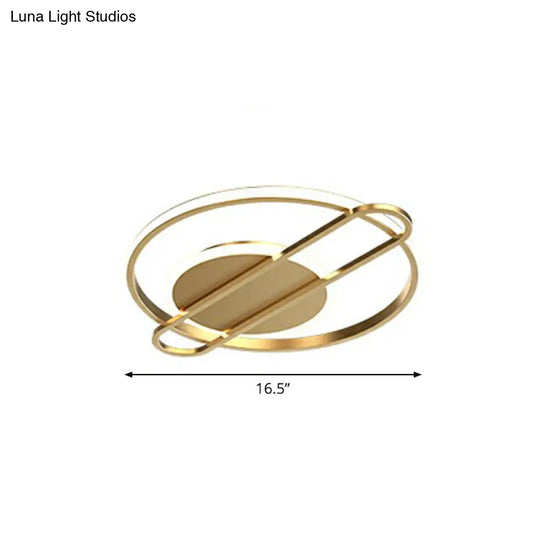 Modern Metallic Flushmount Led Ceiling Light With Gold Finish - Ideal For Bedroom / Remote Control