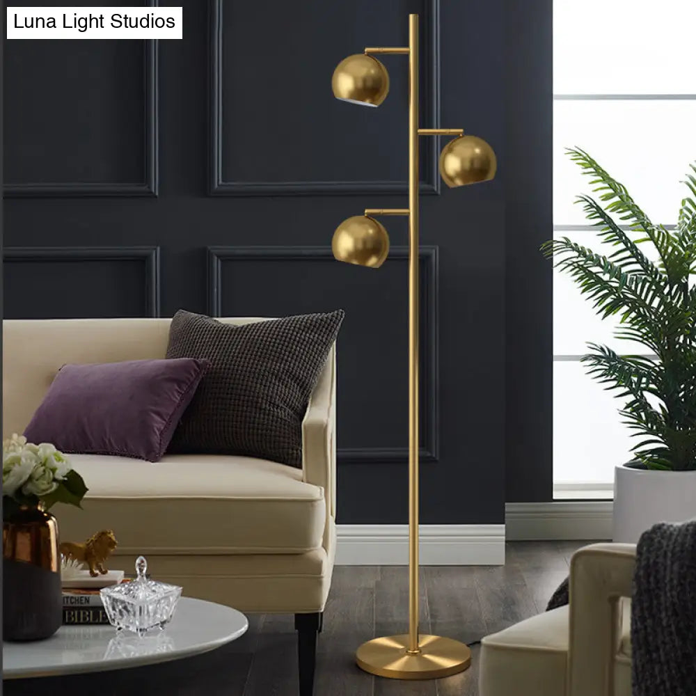 Modern Metallic Gold Sphere Tree 3-Light Floor Lamp For Drawing Room