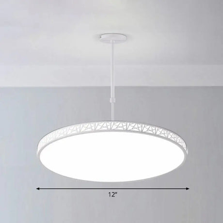 Modern Metallic Led Chandelier: Hollow-Carved Suspension Light For Conference Room White / 12’