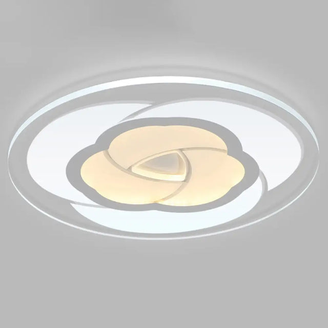 Modern Metallic Led Flush Ceiling Light Fixture With Clear Floral Design - Ideal For Living Room