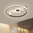 Modern Metallic Led Flush Mount Lamp - Round & Curved Ceiling Lighting 16/19.5/23.5 Wide Black