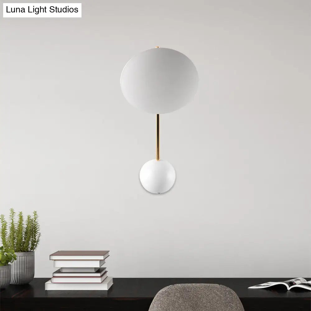 Modern Metallic Led Wall Sconce With White Disk Reading Light And Semicircle Backplate