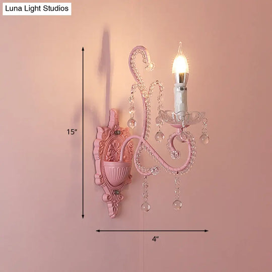 Modern Metallic Scroll Arm Wall Lamp With Crystal Orb Deco Pink