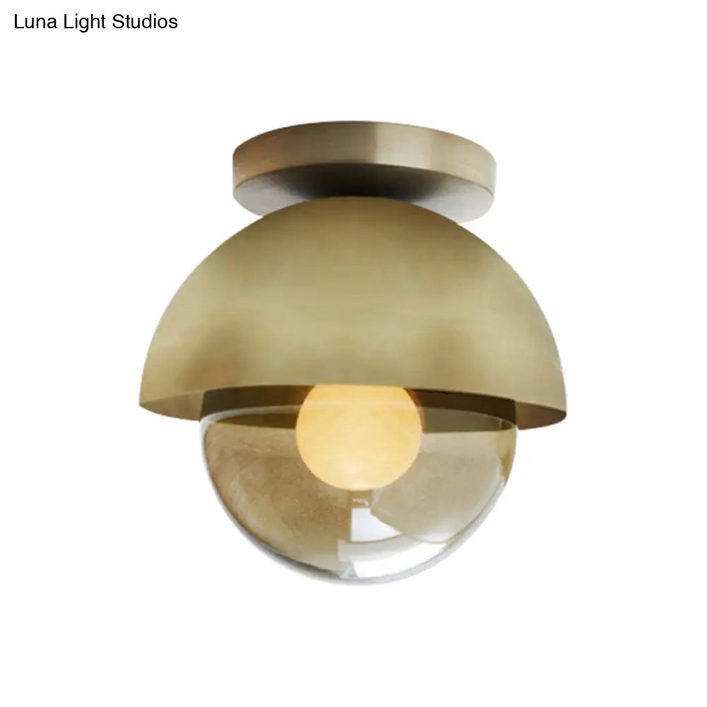Modern Metallic Semicircle Sconce - 1-Light Brass/Chrome Wall Lamp With Tan Glass Shade